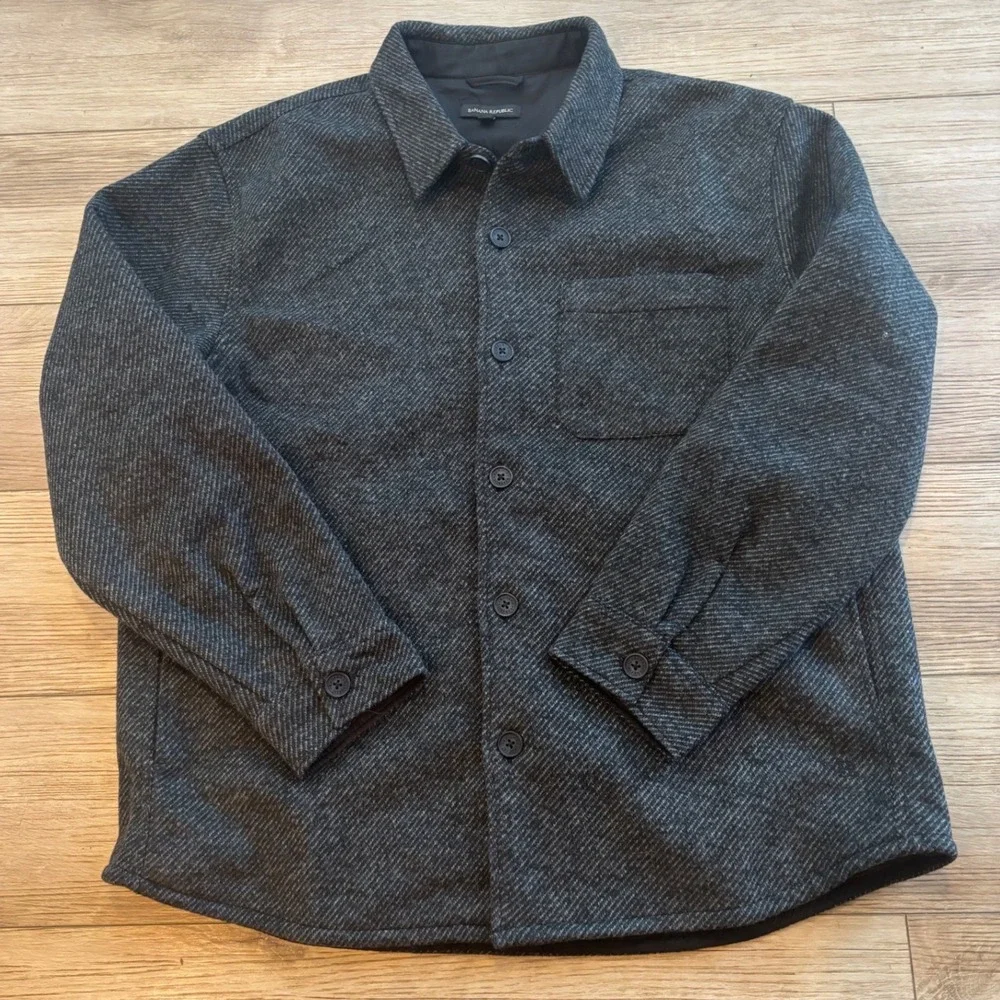 Banana Republic Mens XL Charcoal Gray Textured Button Front Lined Shirt Jacket